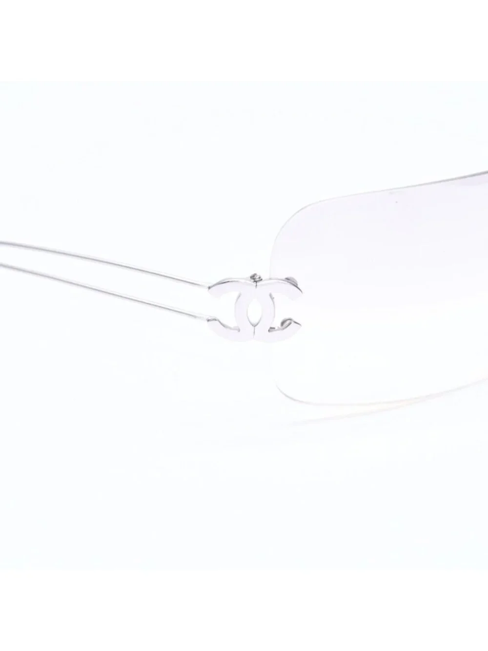 Chanel Rimless Sunglasses Side CC Logo Clear Silver Frame Metal 16 Eyewear